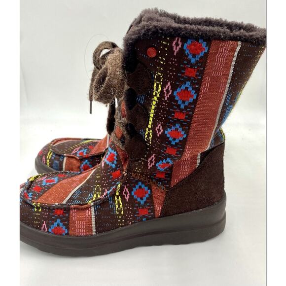 UGG Lacy Boot Nordic Fair Isle Blanket Woven Fabric Faux Fur Warm Sz 7 limited - Picture 5 of 12